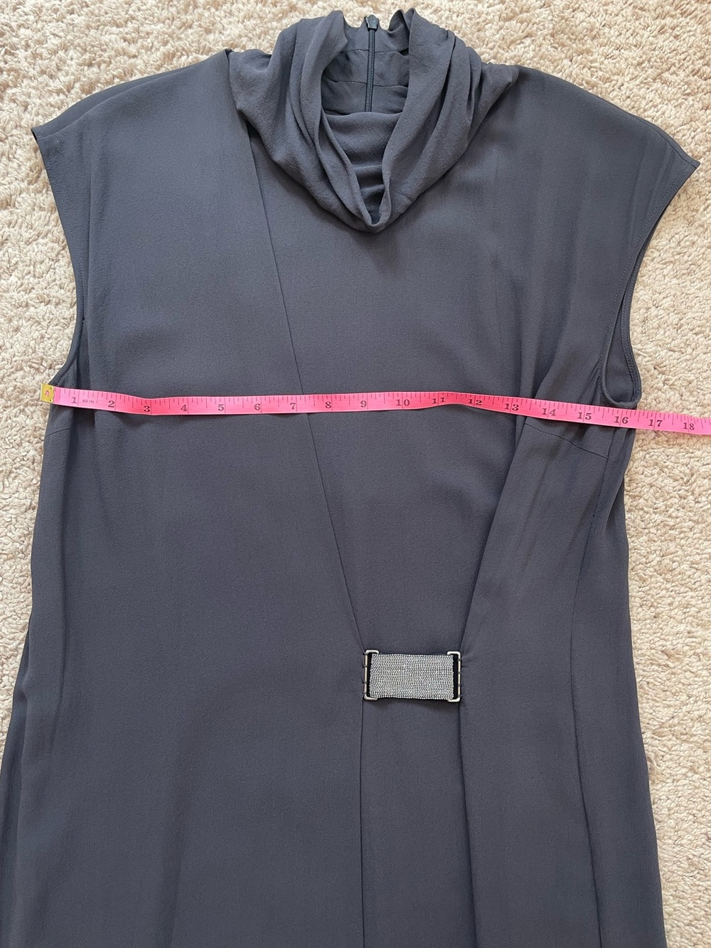 Brunello Cucinelli Draped Silk Mockneck Gray Cap Sleeve Monili Tunic Mini Dress - Picture 12 of 16